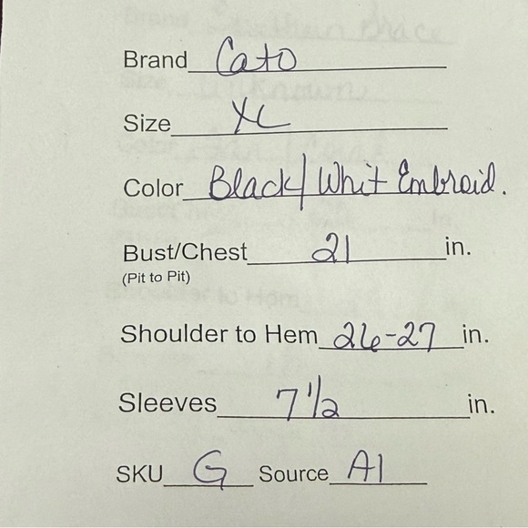 Cato Black White Embroidered Boho Peasant Top Pintuck Short Sleeve XL Tunic - Picture 13 of 13